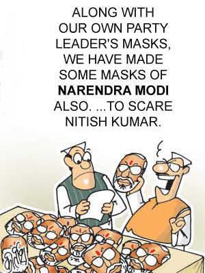 funny cartoon pictures on latest news and happenings related to politician Nitish Kumar. ... Gujarat's CM Narendra Modi ? :D. political   cartoon picture image,